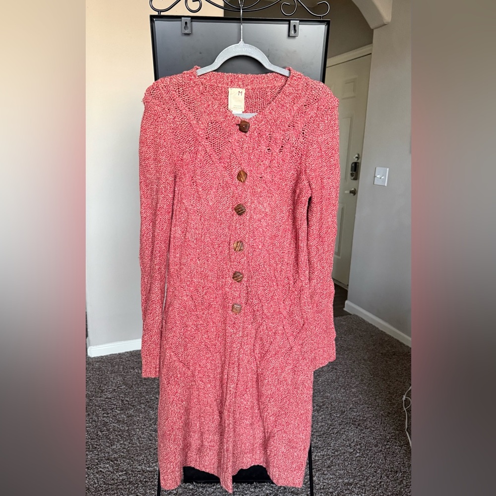 Anthropologie Red Knit Long Sleeve Cardigan